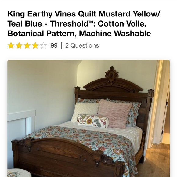 King Earthy Vines Quilt Mustard Yellow/ Teal Blue - Threshold - Picture 4 of 4